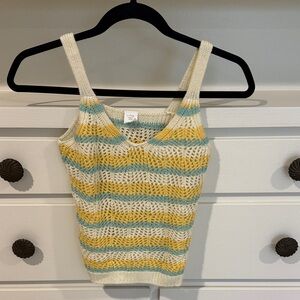 Evsie girl Crochet Knit Tank Top - Yellow, White, and Green 11/12